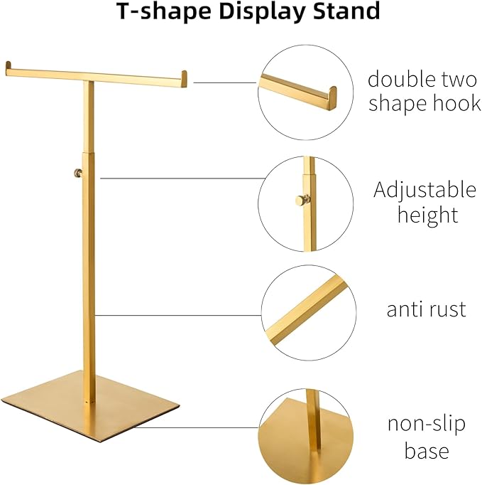 Purse Display Stand Jewelry Tower Stainless Steel Handbag Stand Jewelry Stands Tabletop for Necklaces Organizer Stand Adjustable Height Home Store Boutique, Gold