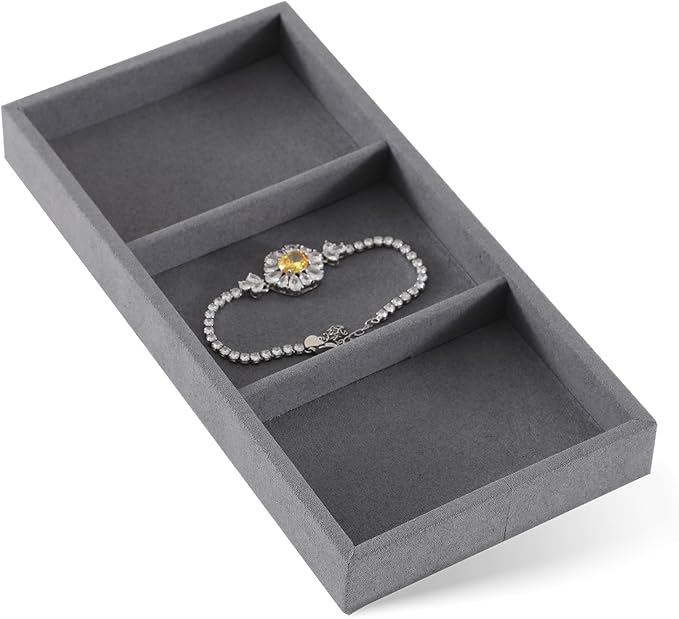 Dark Blue Jewelry Display Tray Ring Necklace Earring Bangle Organizer Multifunctional Storage Case for Jewelry Showcase (Long 3 Grids Tray)