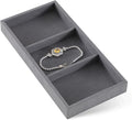 Dark Blue Jewelry Display Tray Ring Necklace Earring Bangle Organizer Multifunctional Storage Case for Jewelry Showcase (Long 3 Grids Tray)