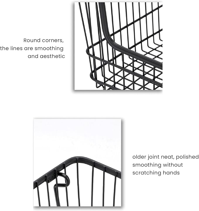 Tyenaza Freezer Organizer Bin Keep Tidy Metal Stackable Fruits Meat Wire Basket for Kitchen Home Use L Black