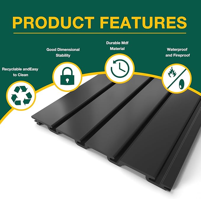 Yuzzy Slat Wall Paneling 2 x 4ft, Garage Slatwall Panel Wall Storage Systems, Heavy Duty PVC Garage Wall Organization (Black)