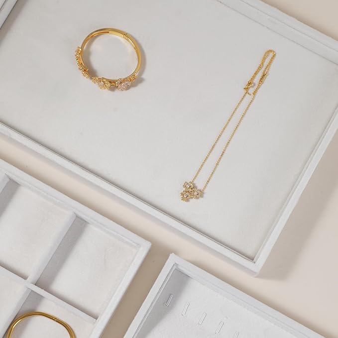 Velvet Stackable Jewelry Display Flat Tray For Ring Earring Necklace Bracelet, Bangle Pendant Storage Blank Plate, Shop Countertop Jewelry Dish Organizer (White)