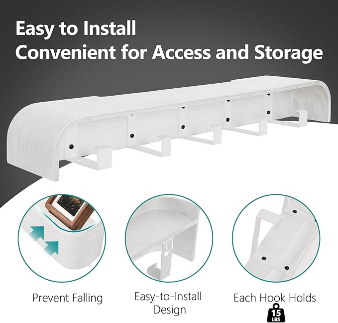 Coat Rack Wall Mount with Hidden Hooks Modern Key Holder Wood Entryway Hook with Shelf for Bedroom Kitchen Hallway Bathroom Designed for Hanging Coats Hats Bags Towels Dog Leashe(White,5 Hooks)