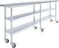 AmGood Stainless Steel Work Table with 2 Shelves and Casters | Metal Utility Table On Wheels (Stainless Steel, 96" Long x 18" Deep)