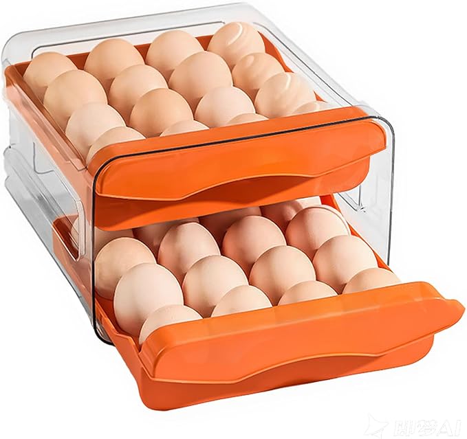 Refrigerator egg rack, egg container, egg storage box, double-layer transparent surface stackable, concave and convex handle kitchen storage organizer, bracket tray, refrigerator organizer (orange)