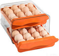 Refrigerator egg rack, egg container, egg storage box, double-layer transparent surface stackable, concave and convex handle kitchen storage organizer, bracket tray, refrigerator organizer (orange)