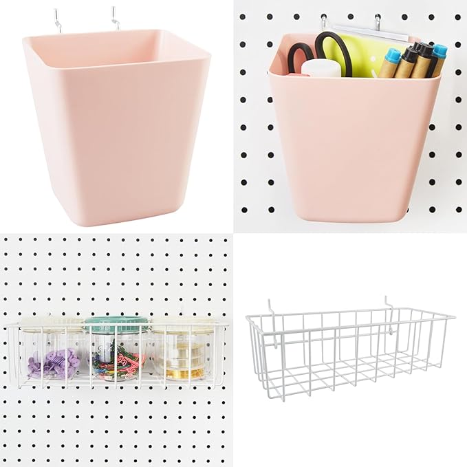 G.CORE Peg Board Organizer 21 Pack, Pegboard Accessories with Baskets Cups Hooks - 1/8" & 1/4" Peg Board Wall Tool Organizers, Utility Holders & Hangers for Garage Craft Workbench