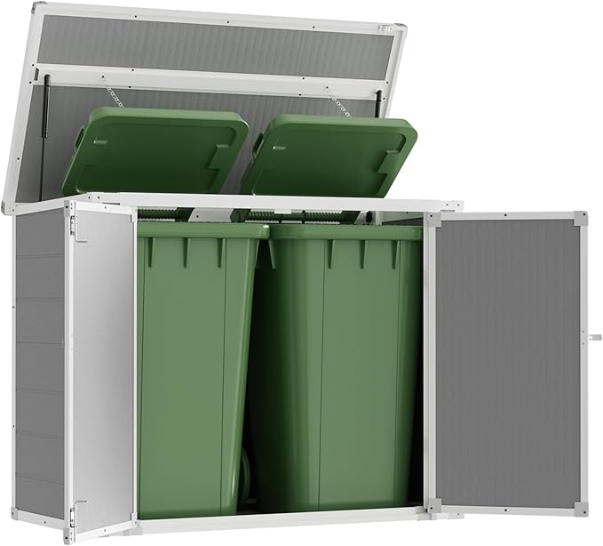 Amopatio 41 Cu Ft Outdoor Storage Shed, Horizontal Resin Trash Can Storage, Weather Resistance, Storage Box with Floor Included for Garden Tools, Lawn Mowers, Garbage Cans, Patio Use, Sandstone