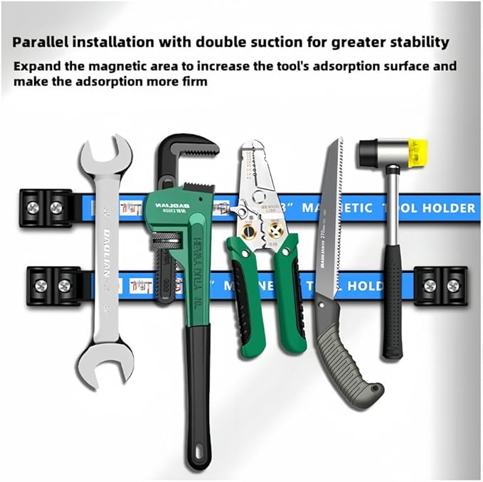 12" Magnetic Tool Holder Strip 4 Pack，Used for storing garage tools, kitchen utensils， and iron products. Storage Arrangement Organizer， Easy To Install in Workshop, Mounting Screws Included.