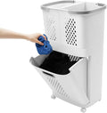 2-Tier Laundry Basket Sorter & Movable Laundry Hamper, Storage Organizer with 4 Wheels and Handles, Large Capacity Clothes Sorter for Bathroom Bedroom Laundry Room Closet Organization