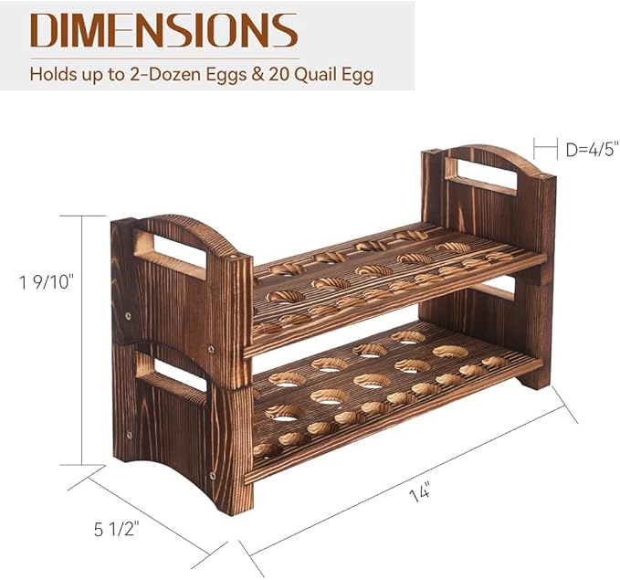 Wooden Egg Holder 2 Layer Rack Holders Countertop Stackable Quail Egg Sorter Storage Trays Organizer Display Stand Kitchen Rack Fits Duck, Turkey, Chicken Eggs,up to 36 Eggs, 2 Tier-Brown