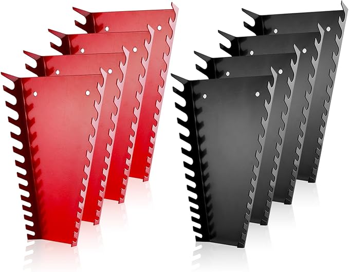 ALOANES 104-Slot Metal Wrench Organizer, Heavy Duty Wrench Organizer Tray for Tool Box, Professional Fit SAE & Metric Wrench Storage, 8 Pack Wrench Holders(Red&Black)