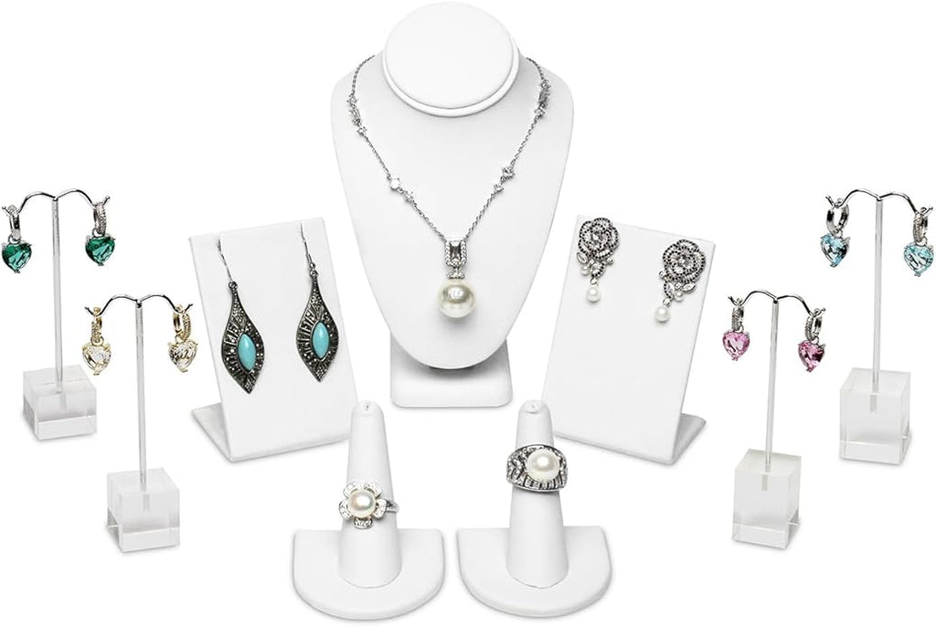 MOOCA Jewelry Display Set, Necklace Display Bust, Earring Organizer, Ring Holder Stand for Showcase and Store, Premium Fabric