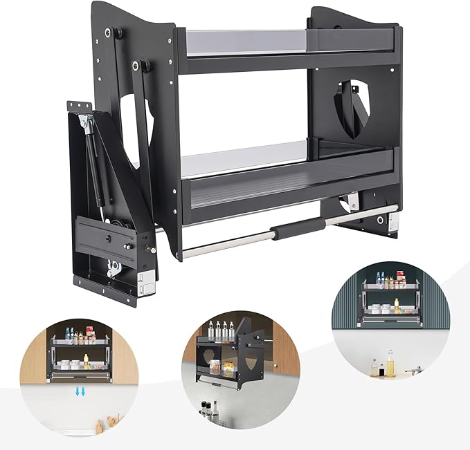 DNYSYSJ Pull down Shelf for Upper Cabinets, 2-Tier Pull down Cabinet Organizer with Tempered Glass, 29"*10.6"*20.5" Wall Mounted Spice Rack Ideal Spice Rack Organizer for Kitchen Cabinets
