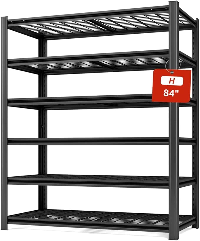 Extra Large/Big 55.12"W Father&I Industrial 6-Heavy-Dudy-Shelf-Rack Utility Tall Garage/Warehouse Shelving Metal/Steel Storage Shelves Unit/System Adjustable for Bin/Shed, 84"*55.12*24", Black