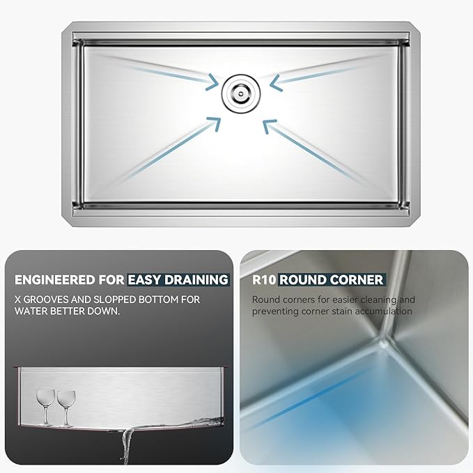 Lordear 32 Undermount Kitchen Sink 32x19 Inch Stainless Steel Kitchen Sinks Ledge Workstation 16 Gauge Single Bowl Under Counter Handmade Sink with Cutting Board