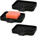 3-Pack Silicone Soap Dish Set – Bar Soap Holder with Self-Draining Design, Easy-Clean Tray for Shower, Bathroom, Kitchen, and Tub (Black)