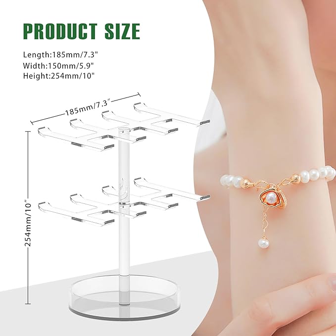 Bigfety Bracelet Holder Organizer, 2 Tier Acrylic Bracelet Display Stand for Women