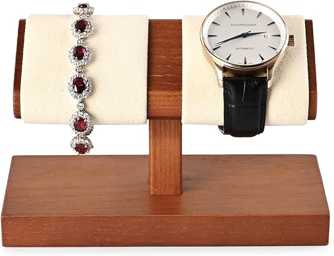 Oirlv Solid Wood Double Watch Display Stand Watch Bracelet Organizer(Creamy-white)