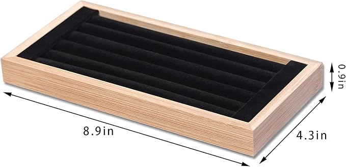 Coward Bamboo Ring Display Holder Jewelry Storage Tray Organizer Ring Stand For Show(Black)