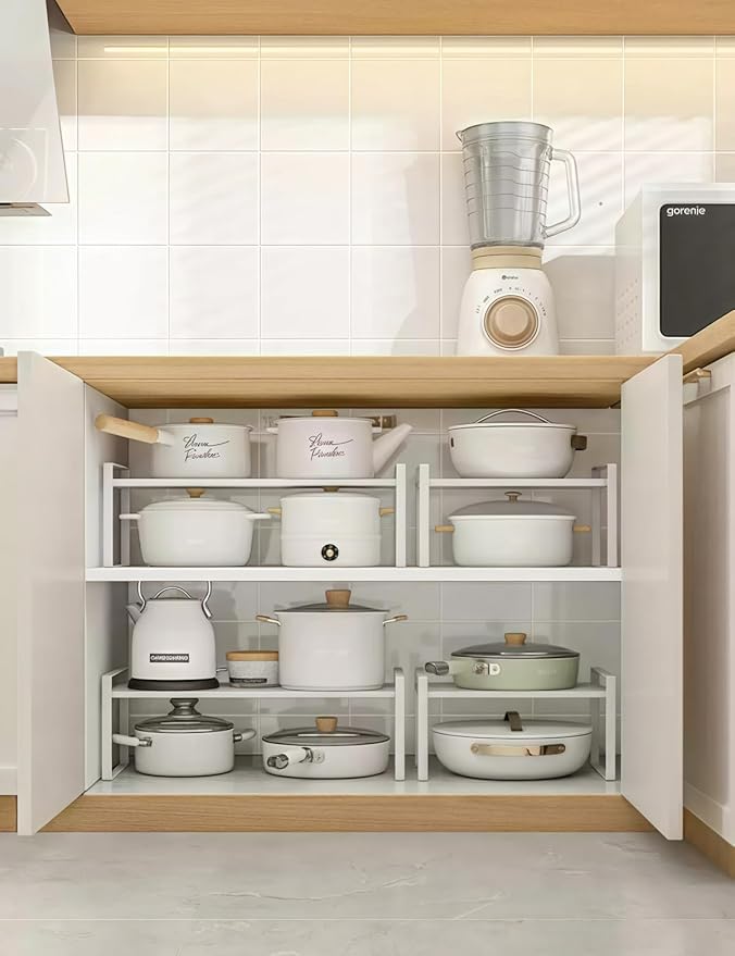 2-Pack Expandable Shelf Organizer for Kitchen Countertop, kitchen organizers and storage，under sink expandable shelf organizer