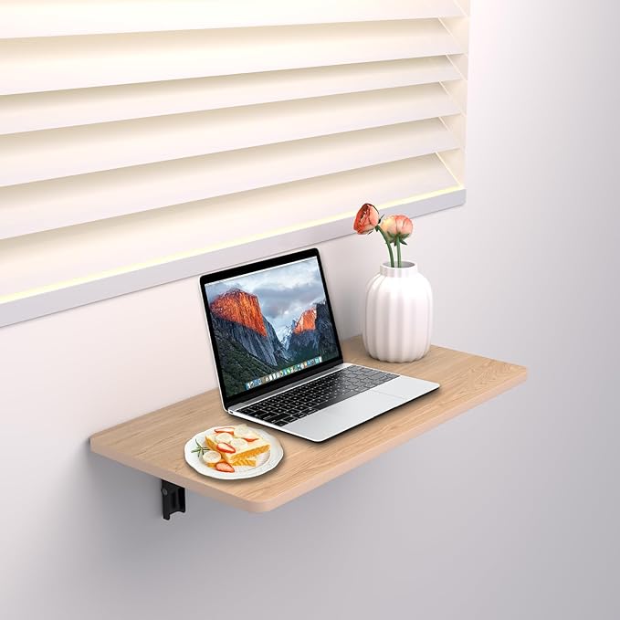 MM MELISEN Wall Mounted Folding Table 24x16 Inch (61x40cm), Fold Down Desk for Small Spaces, Solid Wood Laundry Table