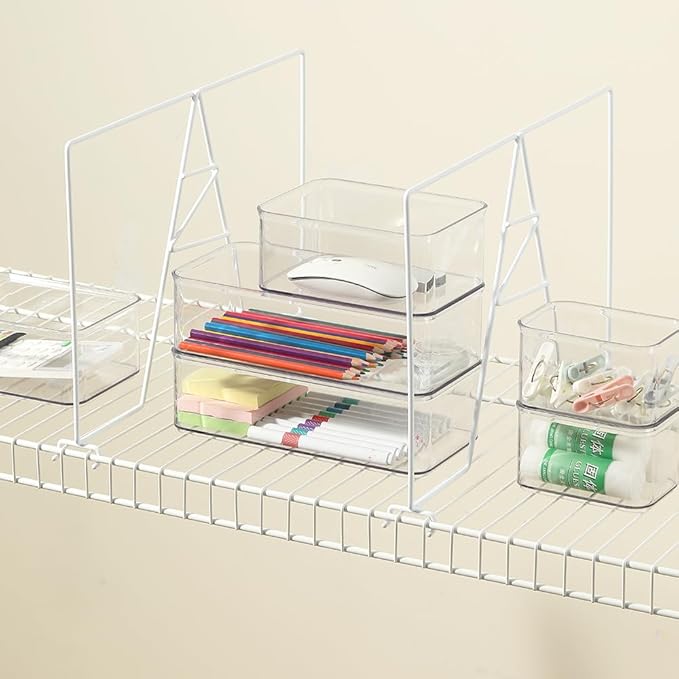 Wire Shelf Dividers - White Closet Organization & Storage Organizer - No Tool Shelf Divider for Wire Shelves - Metal Shelf Accessories – for 16“ Deep Wire Shelves – Tall 12” Height – 8 Pack