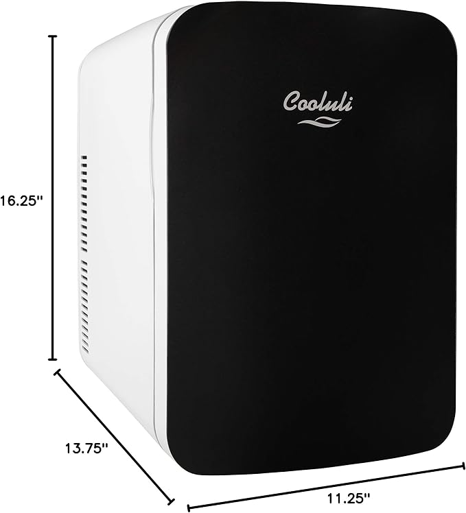 Cooluli 15L Mini Fridge for Bedroom - Car, Office Desk & College Dorm Room - 12v Portable Cooler & Warmer for Food, Drinks, Skincare, Beauty & Makeup - AC/DC Small Refrigerator with Glass Front, Black