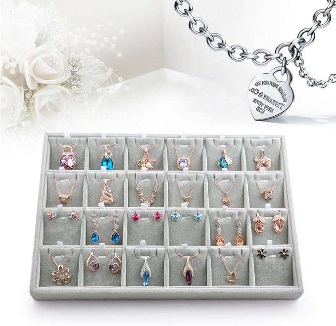 Oirlv Velvet Jewelry Tray 24 Grid liner Pendant Earrings Organizer Storage Trays Showcase Display Jewelry Holder