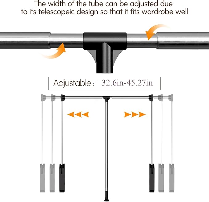 Pull Down Closet Rod, 33 lbs Load Capacity Stainless Steel Clothes Hanging Rod, Adjustable 33-45 Inch Soft-Close Wardrobe Lift Rail Organizer for Bedroom Laundry Room