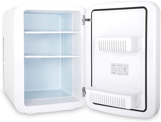 Cooluli 15L Mini Fridge for Bedroom - Car, Office Desk & College Dorm Room - 12v Portable Cooler & Warmer for Food, Drinks, Skincare, Beauty & Makeup - AC/DC Small Refrigerator with Glass Front, Gold