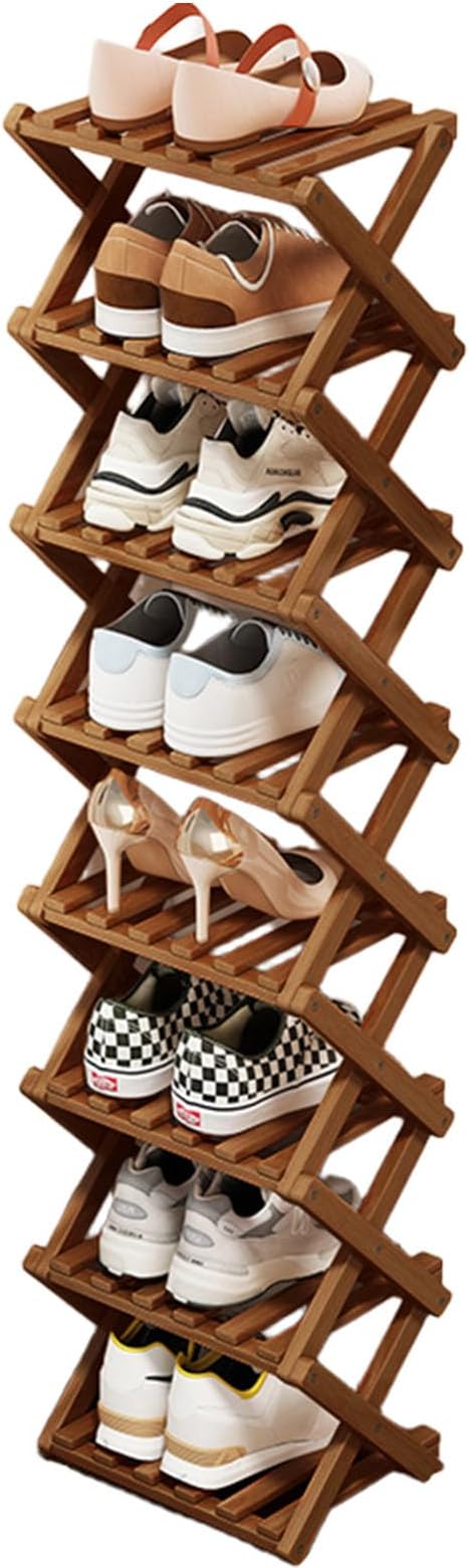 YYW Bamboo Shoe Rack for Entryway, Free Standing Shoe Racks Shelf Closet, Widen Foldable Vertical Shoe Storage Organizer for Living Room