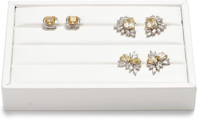 White PU Leather 3-Slots Jewelry Ring Display Tray Showcase Small Jewelry Display Organizer Tray for Rings(M)