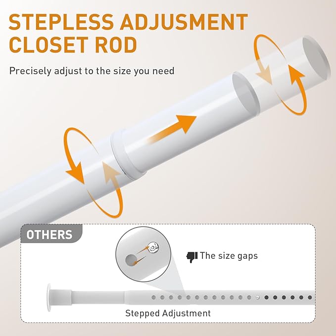 White Adjustable Closet Rod 18-77 Inches, Heavy Duty Metal Clothes Hanging Rod, Rust-Proof Non-Slip Wardrobe Bar for Closet, Laundry Room, RV