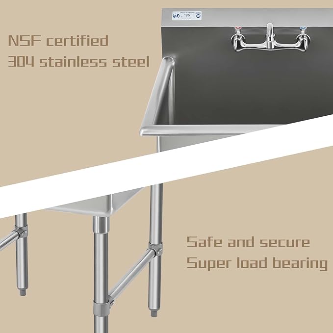 HALLY Commercial Stainless Steel Sink 1 Compartment NSF Prep & Utility Sink with 8" Faucet 18" L x 18" W x 12" D Bowl for Bar, Restaurant, Kitchen, Hotel and Home