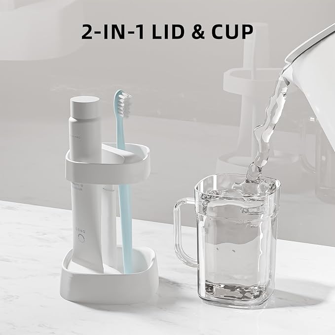 Toothbrush Holder with Cover/Cup, Bathroom Counter Organizer for Regular and Electric Toothbrushes and Toothpaste, Sleek Modern Bathroom Accessories, White