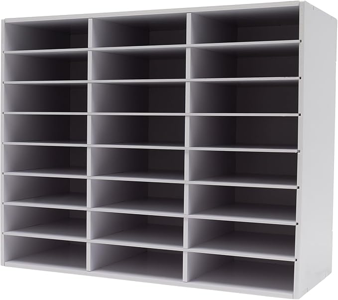 24 Compartments Literature Organizer, Desktop File Sorter Mail Center Paper Storage Cabinet Classroom Mailbox for Files Documents Papers Magazines (White 24Slots)