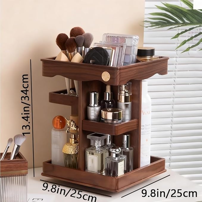360° Rotating Makeup Organizer, Spining Adjustable Wooden Vanity Storage for Skincare, Perfume and Cosmetics for Countertop Organizer for Bathroom and Dresser