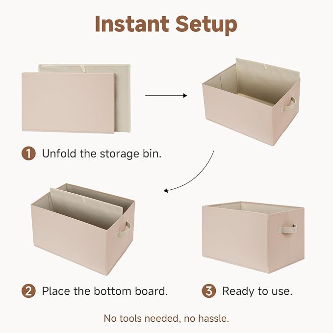 StorageWorks Storage Baskets for Shelves, Foldable Fabric Closet Storage Bins with Handles, Fabric Storage Bins Clothes Organizer, Light Brown, 3-Pack, Extra Large