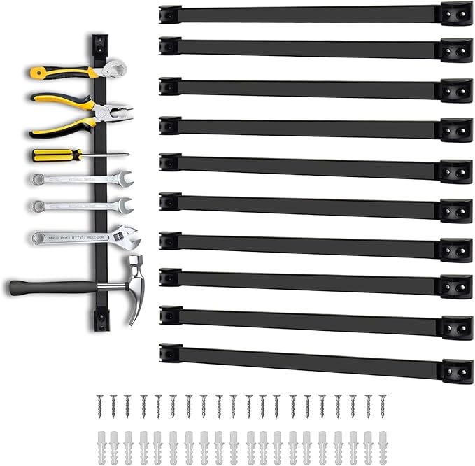 18" Magnetic Tool Holder, 10 Packs Magnetic Storage Strips Magnet Bar PVC Coated for Garage Tool Organizer Mounted Hanging Strip,Heavy Duty of Holder Easy to Install