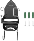Ironing Board Hanger Wall Mount Electric Iron Holder Iron and Ironing Board Storage Organizer Shelf with Removable Hooks for Household Bathroom Laundry Room (Black)