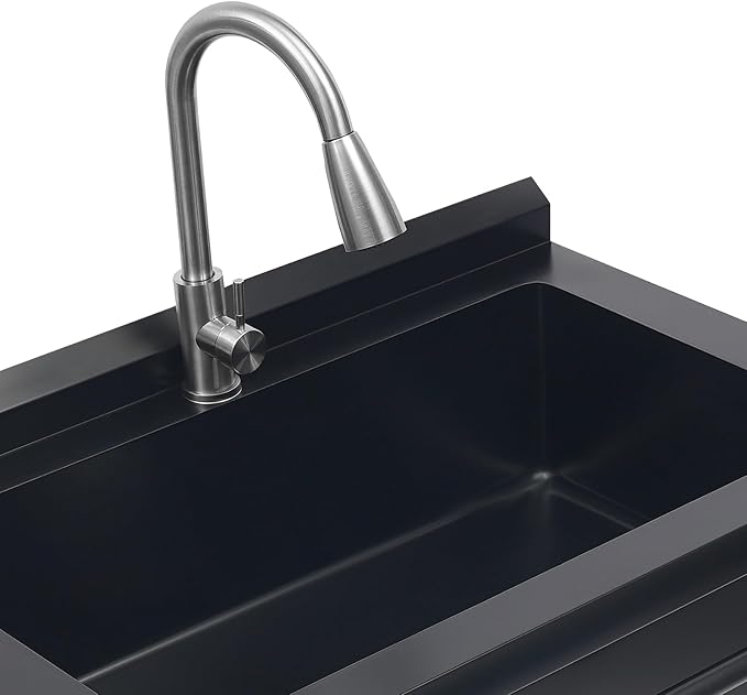Stainless Steel Utility Sink, Free Standing Single Bowl Kitchen Sink with Pull-Out Cold/Hot Faucet, Splashback & Storage Shelf, Large Utility Sinks for Laundry, Garage 35.4 * 22.4 * 37in