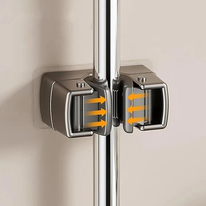 4 Pack Heavy Duty Mop Holder Wall Mount, Strong Adhesive Hanger for Broom Closet Organizer, Space Saving Utility Hooks for Bathroom Kitchen Garage Storage