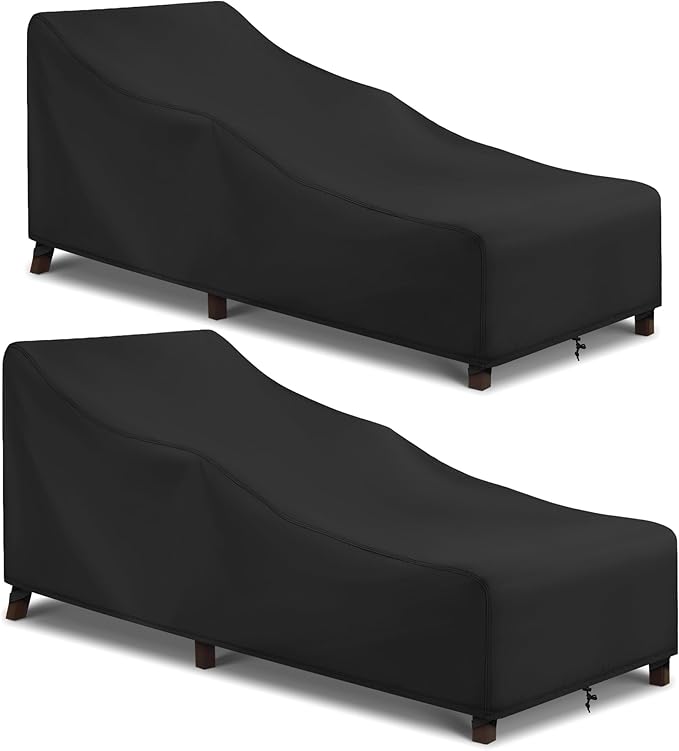 Arcedo Outdoor Lounge Chair Covers 2 Pack, Waterproof Patio Chaise Lounge Cover for Outdoor Furniture and Outside Stackable Cushions, 76" x 32" x 32" H, Black