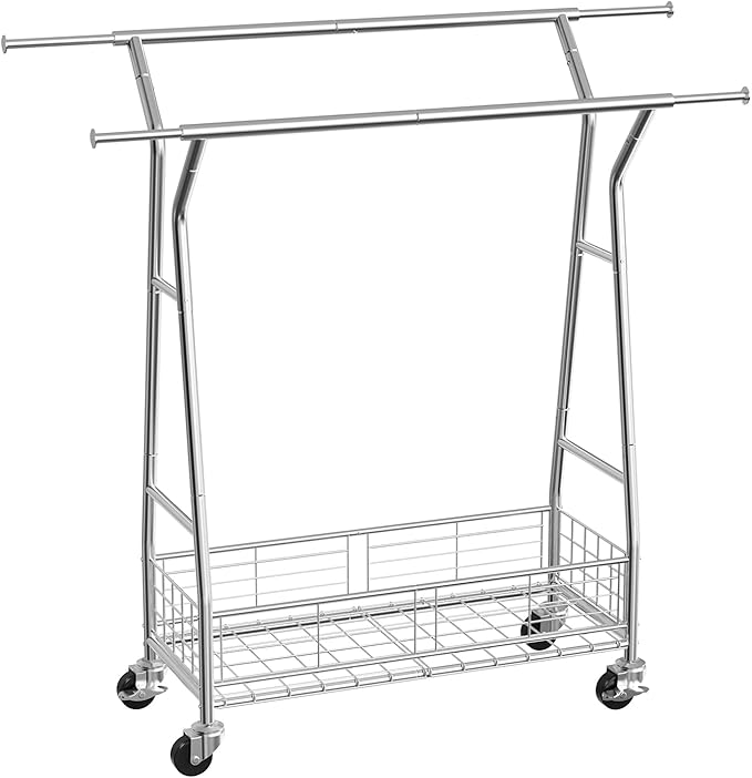 VEVOR Clothes Rack, Rolling Clothing Garment Rack, Extendable Carbon Steel Clothing Racks with Wheels for Bedroom, Laundry, Living Room