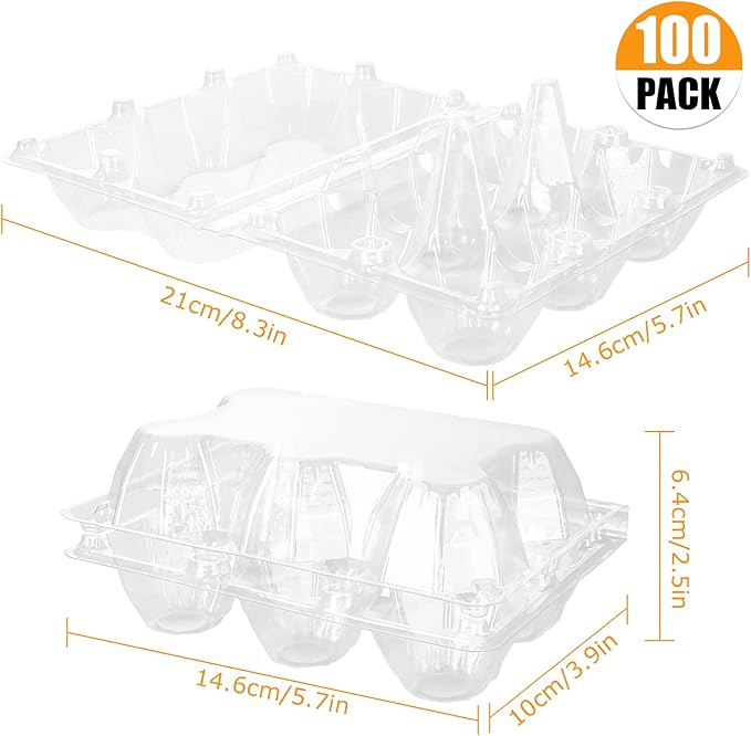 100PCS Plastic Egg Cartons Bulk 2x3 Egg Holders Style Holds 6 Eggs - Half Dozen Storage Perfect for Family Pasture, Groceries Chicken Farm, Refrigerator Storage