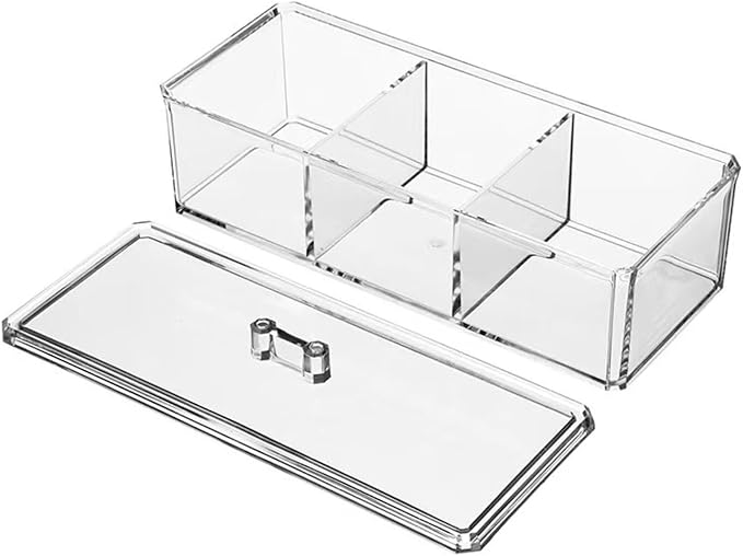 Hair Accessories Organizer for Girls, Clear Acrylic Hair Tie Organizer for Headband, bows, Hair Clip, Cotton Swab Organization, Hair Clip Holder, 3 Compartments Storage with Lid