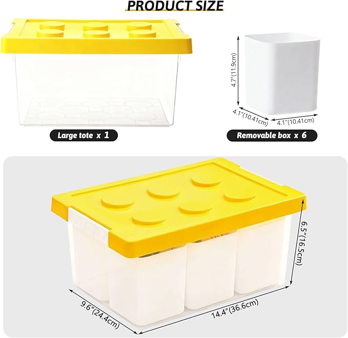 loobuu Plastic Storage Bins with Lids, Art Craft Supply Organizer Box with Brush Pot, Multipurpose Stackable Storage Containers for Organizing Tool, Craft, Crayon,Sewing(Yellow)