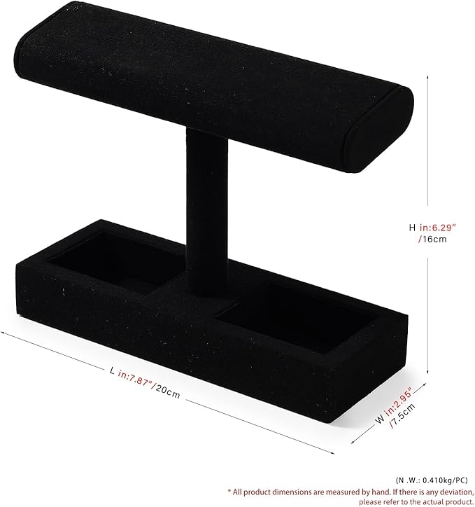 Oirlv Microfiber T-Bar Watch Display Stand Jewelry Display Props Jewelry Organizer Holder for Watch Bracelet Ring Earrings (Black,Microfiber)