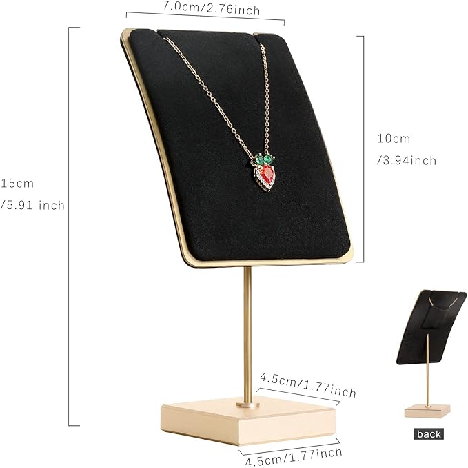 GemeShou Black velvet necklace stand, gold necklace hanger, small metal jewelry stand for earrings and necklaces【Black】